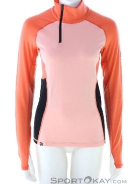 Mons Royale Olympus 250 Merino Half Zip Base Layer Top orange coral Women's S